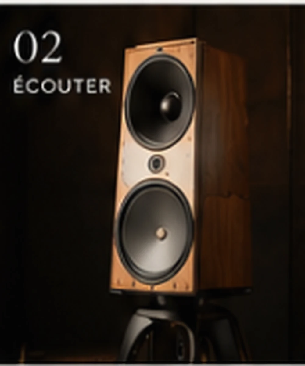 Enceinte haute en bois sombre avec deux haut-parleurs