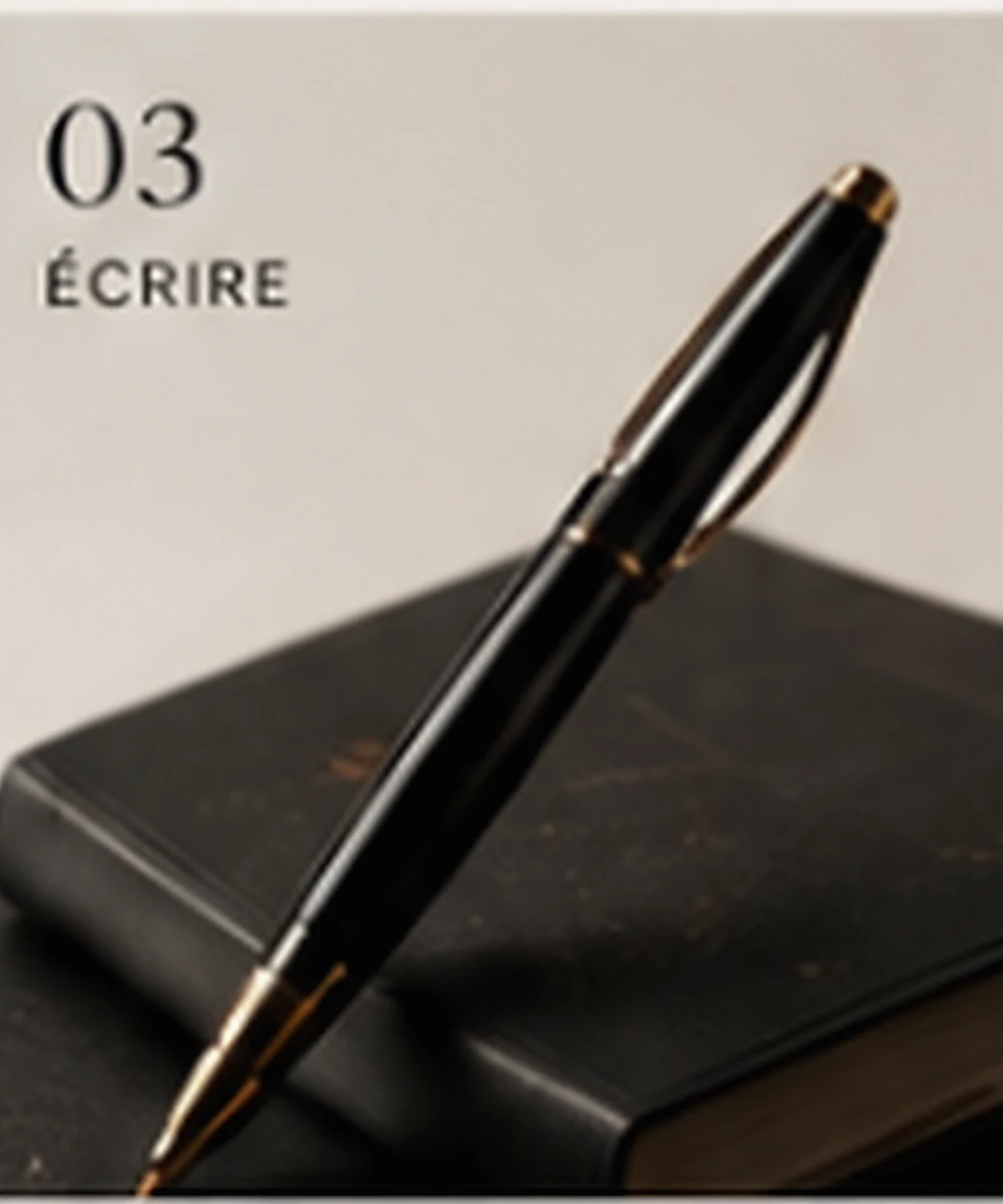 Stylo noir et doré posé sur un carnet en cuir
