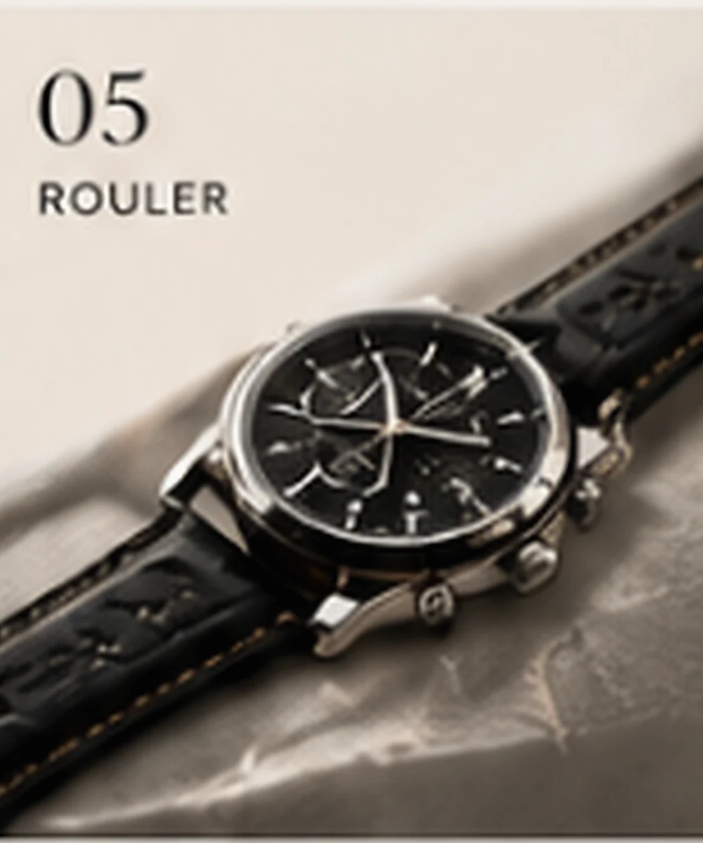 Chronographe à cadran noir sur un bracelet en cuir sombre