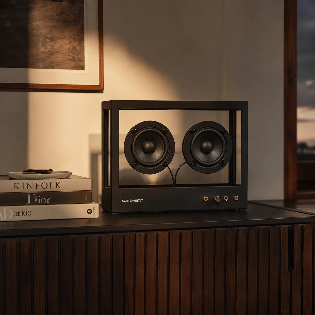 Enceinte noire Transparent Speaker en aluminium et verre trempé