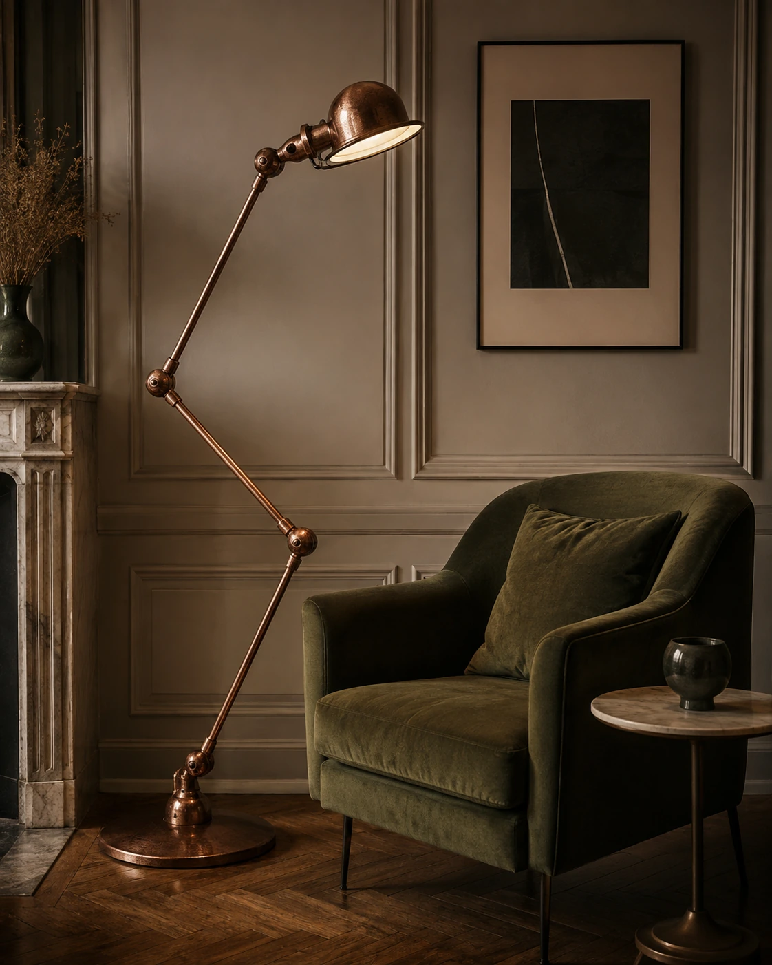 Lampadaire Jieldé Loft D9403 en cuivre martelé